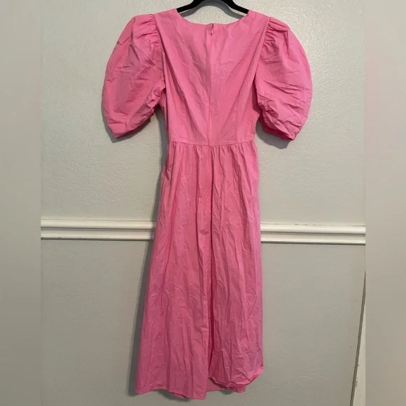 NWOT WAYF Pink Peggy Cutout Puff Sleeve Midi Dress Size Small - Picture 5 of 7